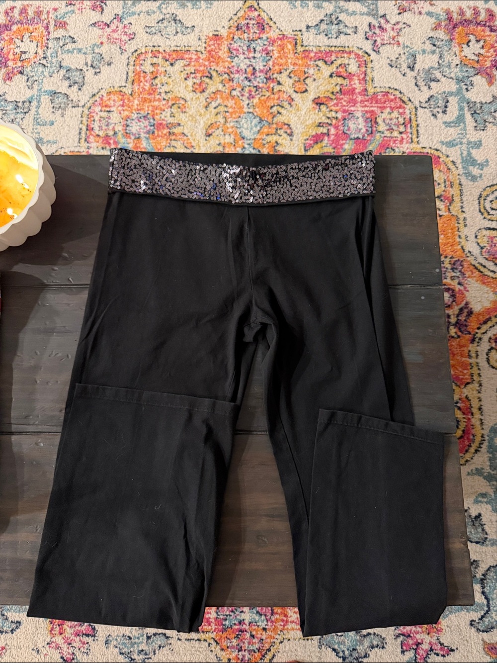 aerie Black Flare Leggings with Sequin Waistband